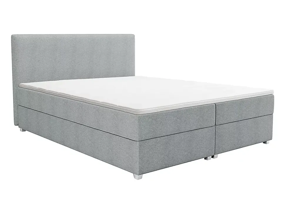 Ensemble complet boxspring tête de lit + sommier + matelas + surmatelas - 180 x 200 cm - Tissu - Gris clair - ONAN de YSMÉE
