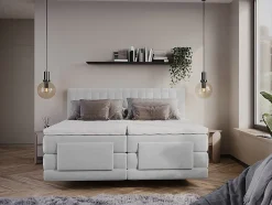 Ensemble complet boxspring tête de lit coutures verticales + sommiers relaxation électrique + matelas + surmatelas - 2 x 90 x 200