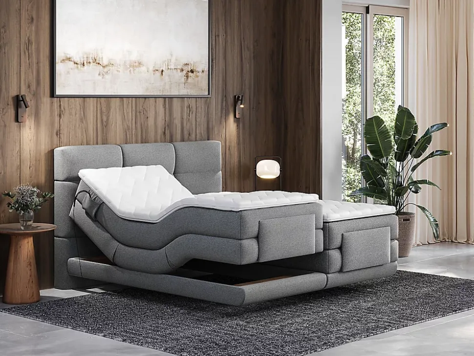 Ensemble complet boxspring tête de lit capitonnée + sommiers relaxation électrique + matelas + surmatelas - 2 x 90 x 200 cm -