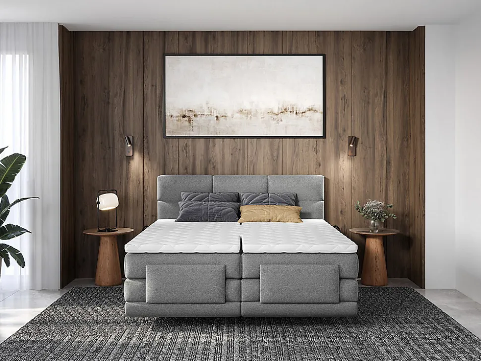 Ensemble complet boxspring tête de lit capitonnée + sommiers relaxation électrique + matelas + surmatelas - 2 x 90 x 200 cm -