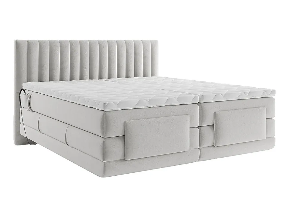 Ensemble complet boxspring tête de lit coutures verticales + sommiers relaxation électrique + matelas + surmatelas - 2 x 80 x 200