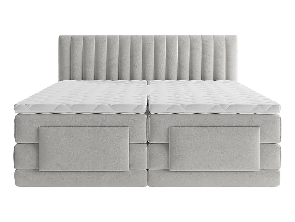 Ensemble complet boxspring tête de lit coutures verticales + sommiers relaxation électrique + matelas + surmatelas - 2 x 80 x 200