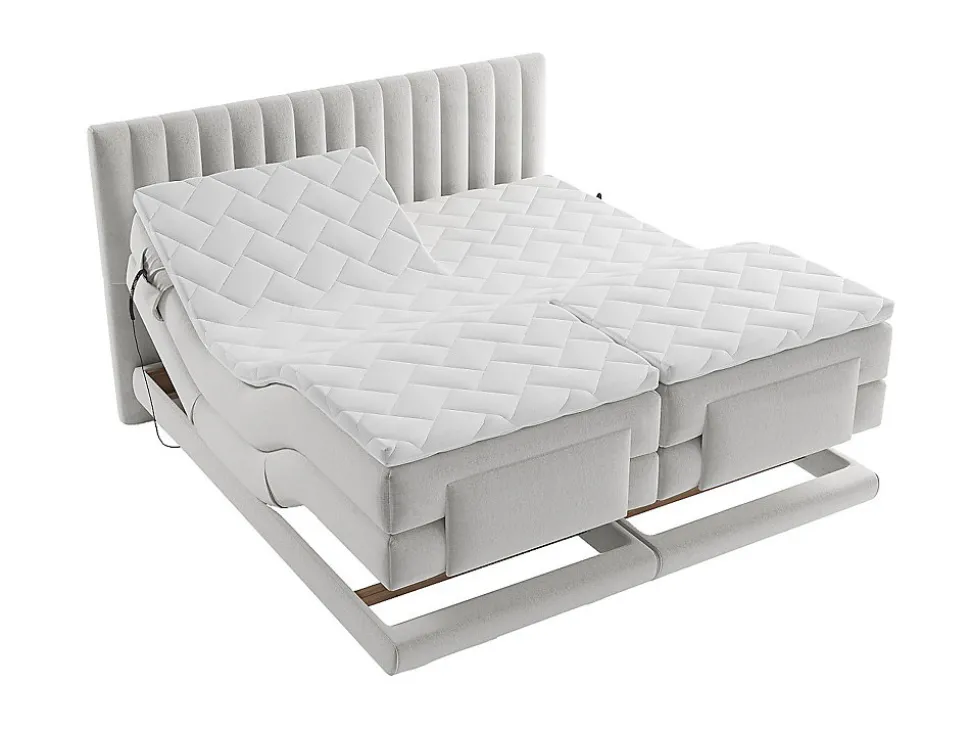 Ensemble complet boxspring tête de lit coutures verticales + sommiers relaxation électrique + matelas + surmatelas - 2 x 80 x 200