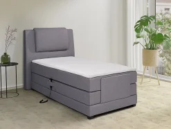 Ensemble complet boxspring tête de lit + sommiers relaxation électrique + matelas + surmatelas - 100 x 200 cm - Tissu - Gris clair