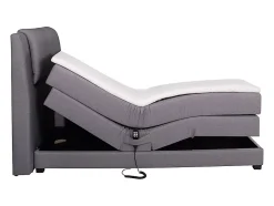 Ensemble complet boxspring tête de lit + sommiers relaxation électrique + matelas + surmatelas - 100 x 200 cm - Tissu - Gris clair