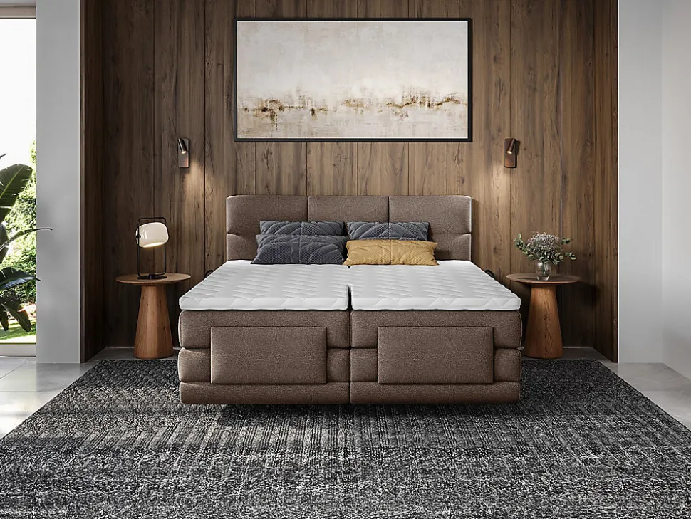 Ensemble complet boxspring tête de lit capitonnée + sommiers relaxation électrique + matelas + surmatelas - 2 x 90 x 200 cm -