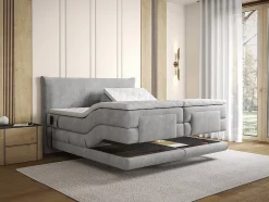 Ensemble complet boxspring tête de lit + sommiers relaxation électrique + matelas + surmatelas - 2 x 90 x 200 cm - Tissu - Gris