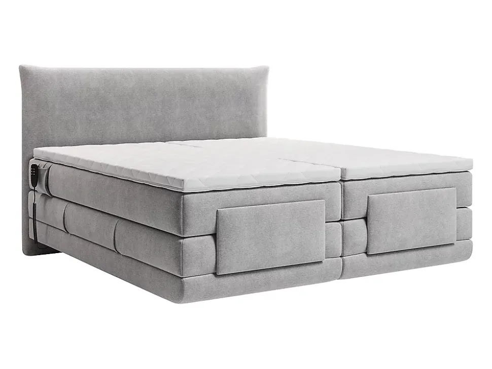 Ensemble complet boxspring tête de lit + sommiers relaxation électrique + matelas + surmatelas - 2 x 90 x 200 cm - Tissu - Gris