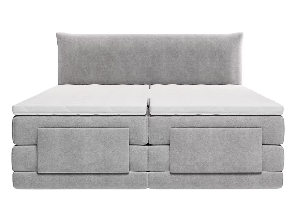 Ensemble complet boxspring tête de lit + sommiers relaxation électrique + matelas + surmatelas - 2 x 90 x 200 cm - Tissu - Gris