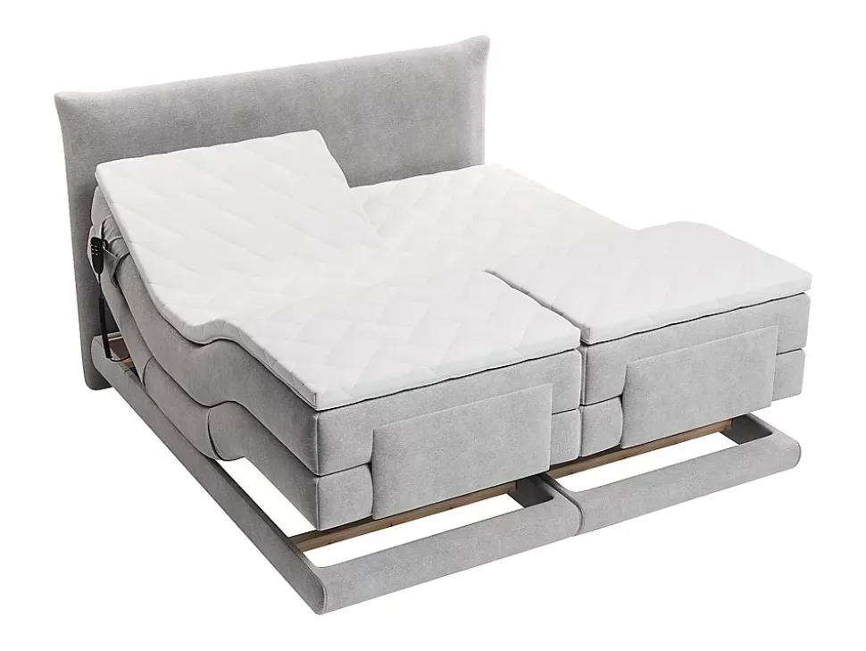 Ensemble complet boxspring tête de lit + sommiers relaxation électrique + matelas + surmatelas - 2 x 90 x 200 cm - Tissu - Gris