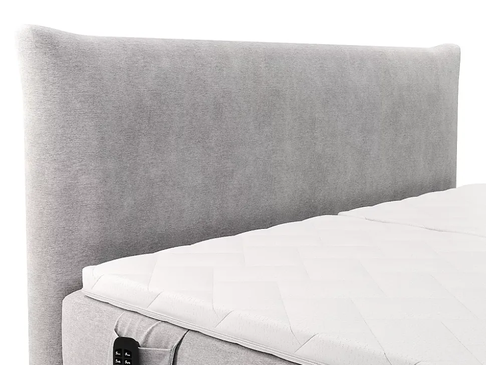 Ensemble complet boxspring tête de lit + sommiers relaxation électrique + matelas + surmatelas - 2 x 90 x 200 cm - Tissu - Gris