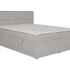 Ensemble complet literie déco tête de lit encadré bois + sommiers coffre + matelas + surmatelas - 160 x 200 cm - Tissu - Gris