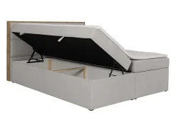 Ensemble complet literie déco tête de lit encadré bois + sommiers coffre + matelas + surmatelas - 160 x 200 cm - Tissu - Gris