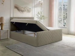 Ensemble complet literie déco tête de lit + sommiers coffre + matelas + surmatelas - 160 x 200 cm - Velours - Taupe - MAKANA de