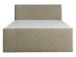 Ensemble complet literie déco tête de lit + sommiers coffre + matelas + surmatelas - 160 x 200 cm - Velours - Taupe - MAKANA de