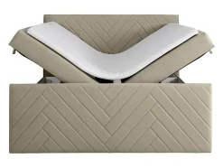 Ensemble complet literie déco tête de lit + sommiers coffre + matelas + surmatelas - 160 x 200 cm - Velours - Taupe - MAKANA de