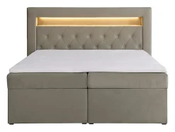 Ensemble complet literie déco tête de lit avec led + sommiers coffre + matelas + surmatelas - 180 x 200 cm - Velours - Taupe -