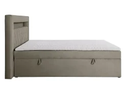 Ensemble complet literie déco tête de lit avec led + sommiers coffre + matelas + surmatelas - 180 x 200 cm - Velours - Taupe -