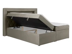 Ensemble complet literie déco tête de lit avec led + sommiers coffre + matelas + surmatelas - 180 x 200 cm - Velours - Taupe -