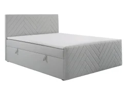 Ensemble complet literie déco tête de lit + sommiers coffre + matelas + surmatelas - 180 x 200 cm - Velours - Gris clair - MAKANA