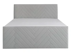 Ensemble complet literie déco tête de lit + sommiers coffre + matelas + surmatelas - 180 x 200 cm - Velours - Gris clair - MAKANA