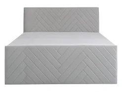 Ensemble complet literie déco tête de lit + sommiers coffre + matelas + surmatelas - 160 x 200 cm - Velours - Gris clair - MAKANA