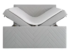 Ensemble complet literie déco tête de lit + sommiers coffre + matelas + surmatelas - 160 x 200 cm - Velours - Gris clair - MAKANA