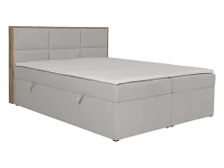 Ensemble complet literie déco tête de lit encadré bois + sommiers coffre + matelas + surmatelas - 180 x 200 cm - Tissu - Gris