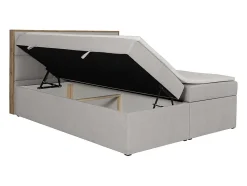 Ensemble complet literie déco tête de lit encadré bois + sommiers coffre + matelas + surmatelas - 180 x 200 cm - Tissu - Gris