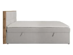 Ensemble complet literie déco tête de lit encadré bois + sommiers coffre + matelas + surmatelas - 180 x 200 cm - Tissu - Gris