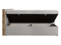 Ensemble complet literie déco tête de lit encadré bois + sommiers coffre + matelas + surmatelas - 180 x 200 cm - Tissu - Gris