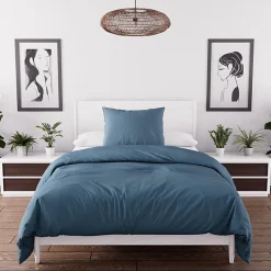 Ensemble couette et parure 5 Pièces BOHEME bleu canard pour lit en 90x190 cm, par Soleil d'ocre