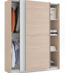 Ensemble de chambre à coucher adulte coloris effet bois / blanc ( Armoire + 2 chevets et tête de lit )