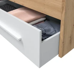 Ensemble de lit avec tête de lit et deux tiroirs en mélamine coloris blanc - Longueur 196 x Profondeur 97 x Hauteur 77 cm