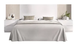 Ensemble de Tête de lit avec 2 tables de chevet de 2 tiroirs coloris imitation lamelles, blanc