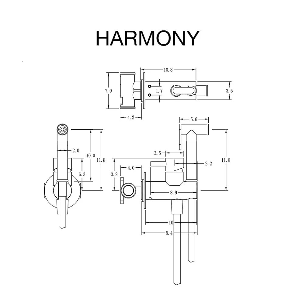 Ensemble douchette hygiénique WC SKY BATH or brossé PVD Inox S304 série HARMONY