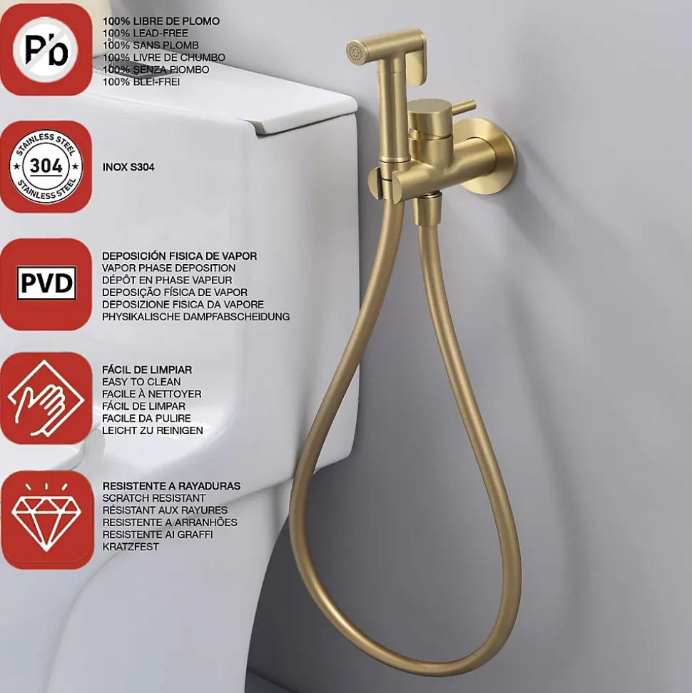 Ensemble douchette hygiénique WC SKY BATH or brossé PVD Inox S304 série HARMONY