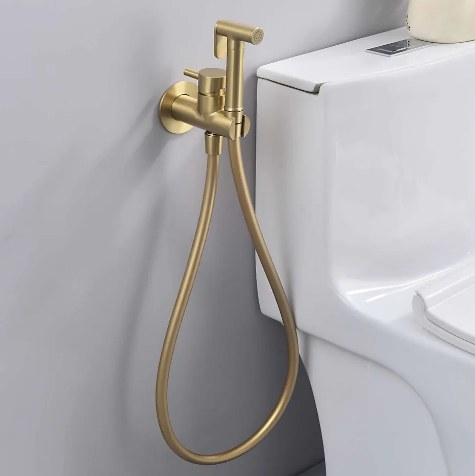 Ensemble douchette hygiénique WC SKY BATH or brossé PVD Inox S304 série HARMONY