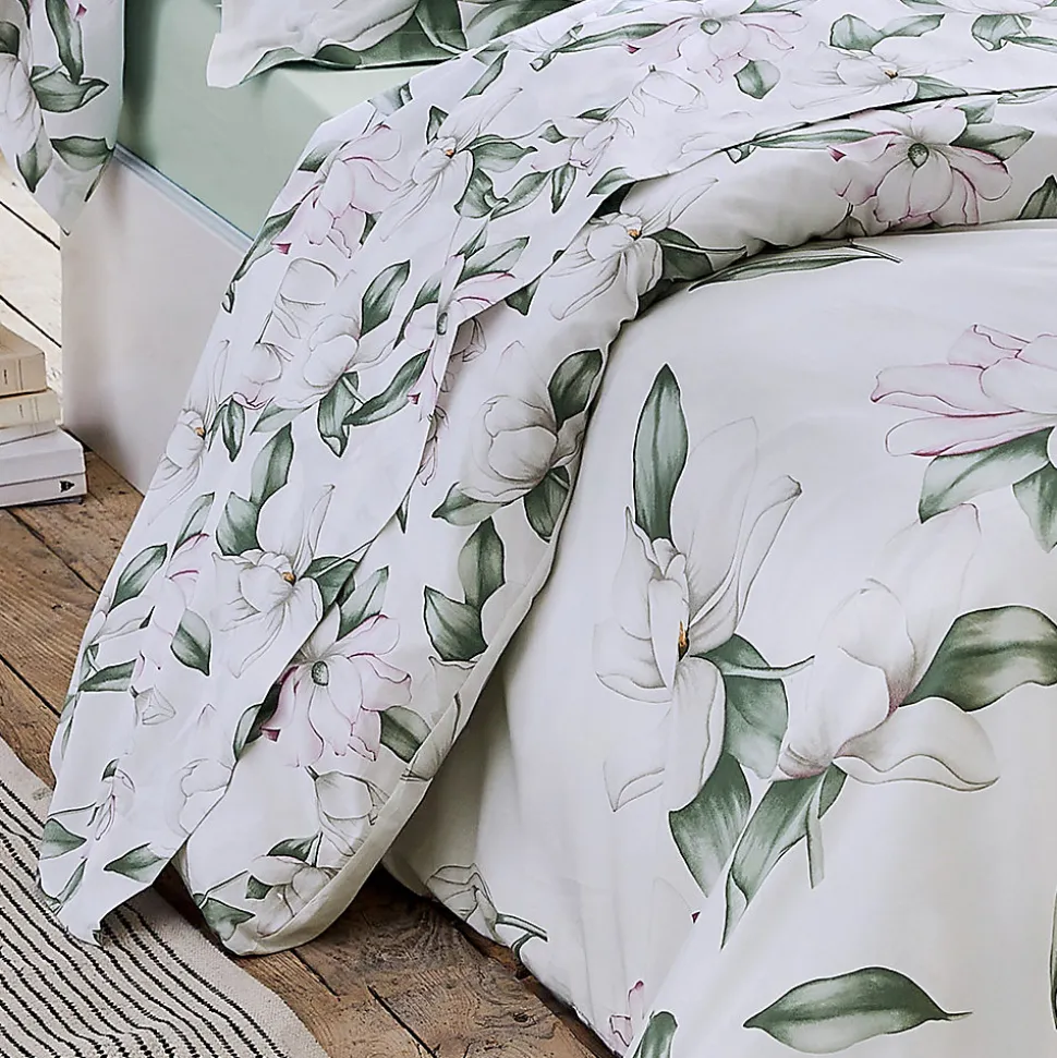 Ensemble drap plat et 2 taies Magnolia Sauge (240x310 cm - Blanc)