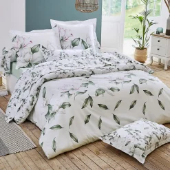 Ensemble drap plat et 2 taies Magnolia Sauge (240x310 cm - Blanc)