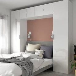 Ensemble en arche colonnes portes battantes et caissons suspendus blancs GoodHome Atomia H. 225 x L. 250 x P. 47 cm