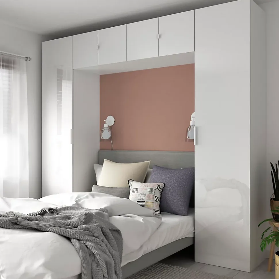 Ensemble en arche colonnes portes battantes et caissons suspendus blancs GoodHome Atomia H. 225 x L. 250 x P. 47 cm