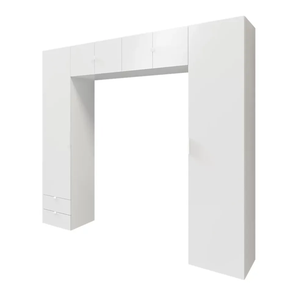 Ensemble en arche colonnes portes battantes et caissons suspendus blancs GoodHome Atomia H. 225 x L. 250 x P. 47 cm