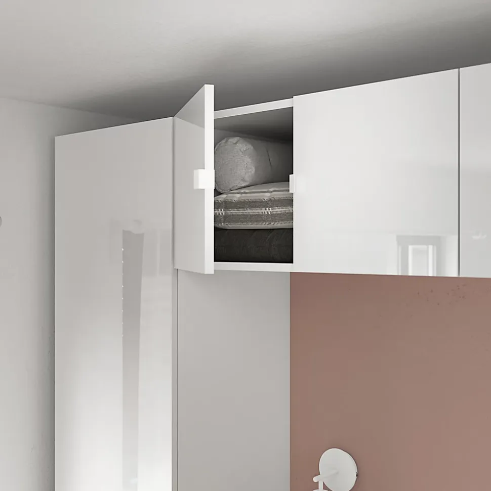 Ensemble en arche colonnes portes battantes et caissons suspendus blancs GoodHome Atomia H. 225 x L. 250 x P. 47 cm