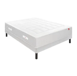 Ensemble Epeda L'ESCAPADE + Sommier Confort Medium + Pieds 140x200 Gris souris Ressorts et mousse à mémoire de forme