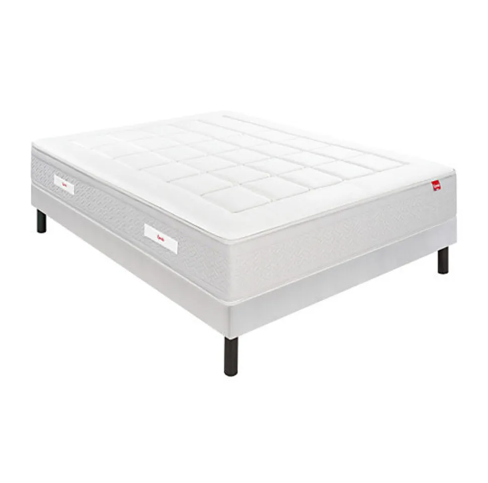 Ensemble Epeda L'ESCAPADE + Sommier Confort Medium + Pieds 140x200 Gris souris Ressorts et mousse à mémoire de forme