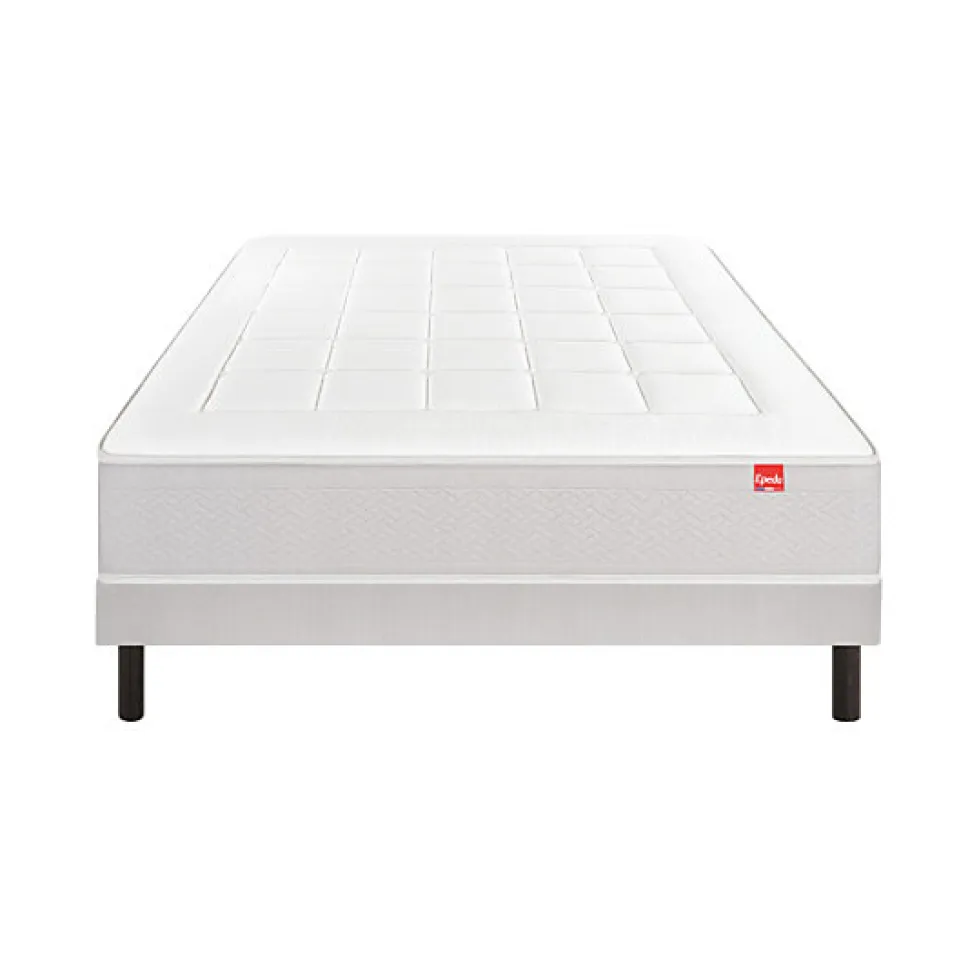 Ensemble Epeda L'ESCAPADE + Sommier Confort Medium + Pieds 140x200 Gris souris Ressorts et mousse à mémoire de forme