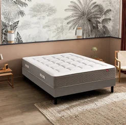 Ensemble Epeda LE MAJESTUEUX + Sommier Confort Medium + Pieds 200x200 Gris souris Ressorts