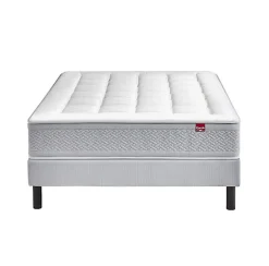 Ensemble Epeda LE MAJESTUEUX + Sommier Confort Medium + Pieds 200x200 Gris souris Ressorts