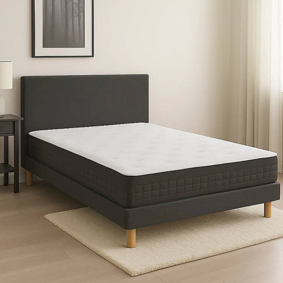 Ensemble Essenzia SENSATION EXTRA FERME 1000 + Sommier Graphic 13 cm + Pieds 160x200 Gris clair Ressorts